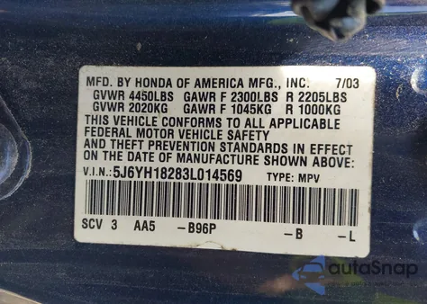 2003 Honda Element Dx из США, поврежденный, VIN 5J6YH18283L014569